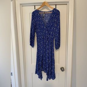 Plenty by Tracy Reese Faux Wrap Dress Blue Pinwheel Print Ruffle